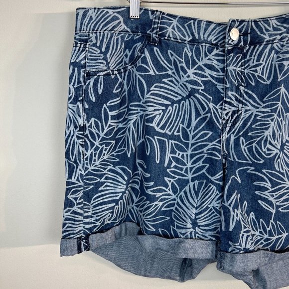 Lane Bryant Jean Shorts 20 Blue Floral Palm Leaf Cuffed Stretch Denim Womens New - Picture 3 of 10